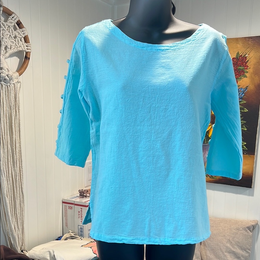 Turquoise Boxy 3/4 Sleeve Blouse